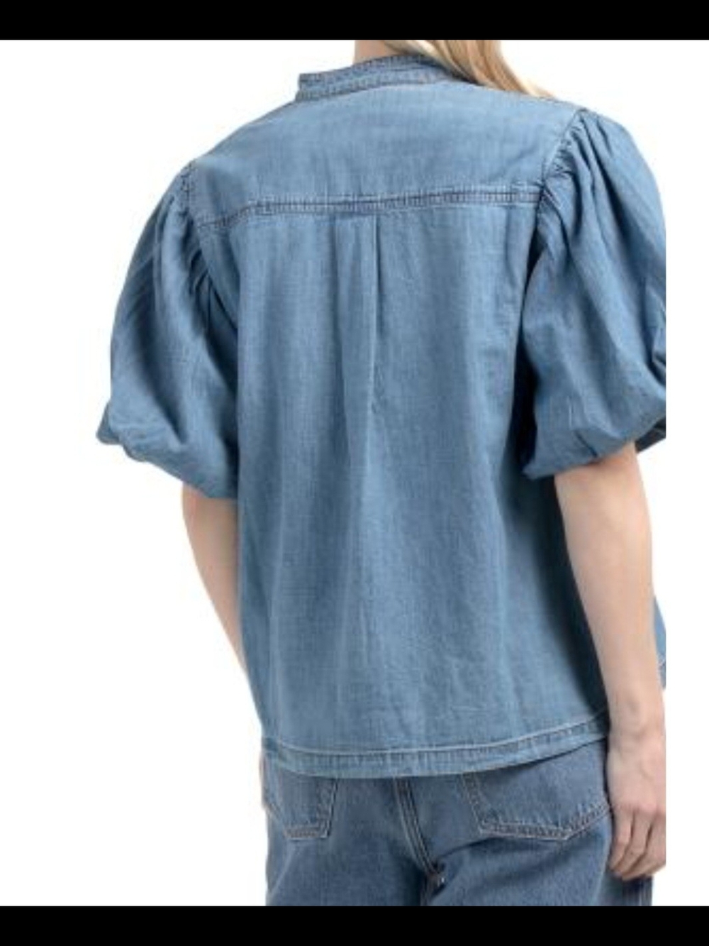 Olivia James The Label Annie Puff Sleeve Denim Blouse Size Extra Small XS - Picture 3 of 9